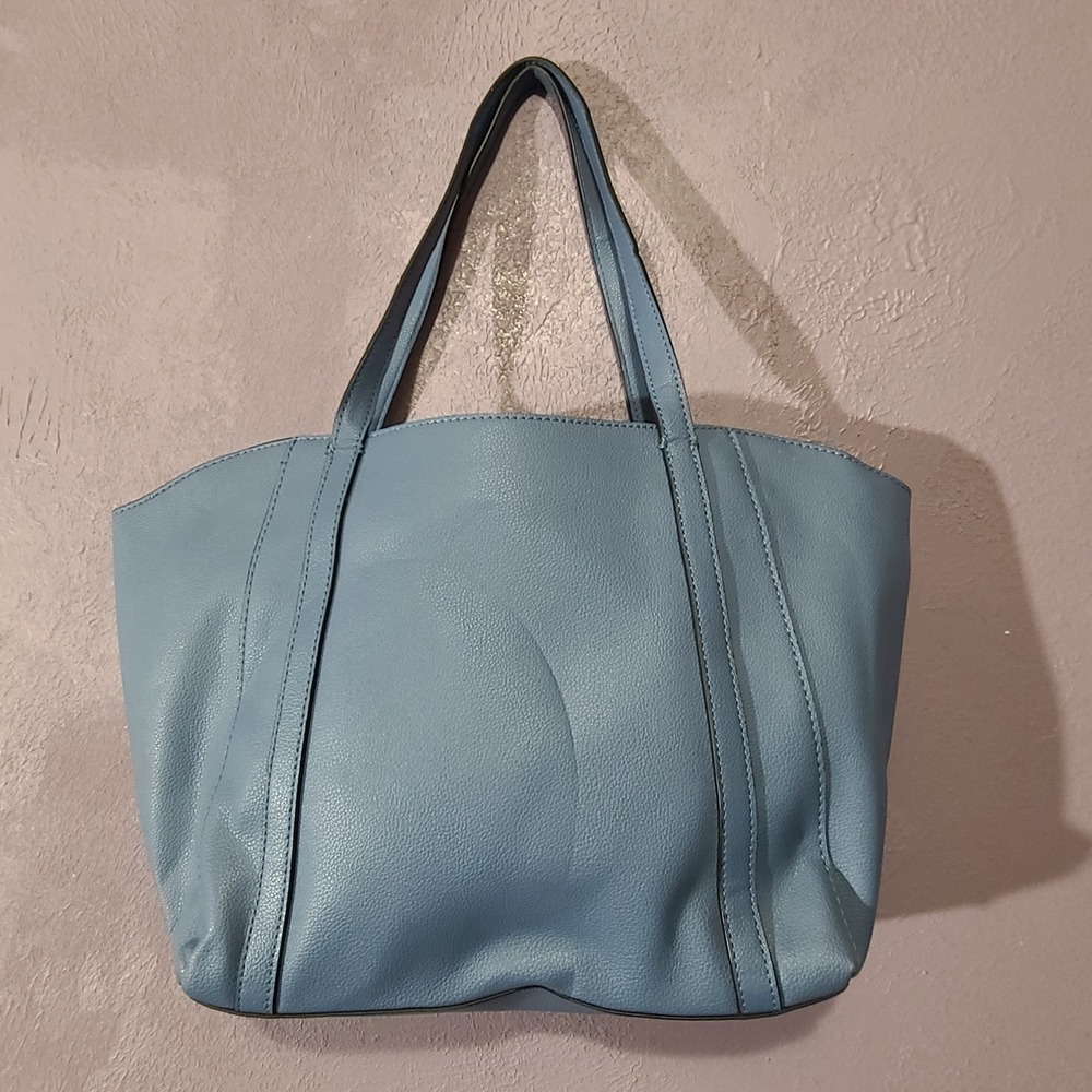 Guess Naya Tote Bag Womens Large Blue Faux Pebbled Leather Shoulder Bag CCW